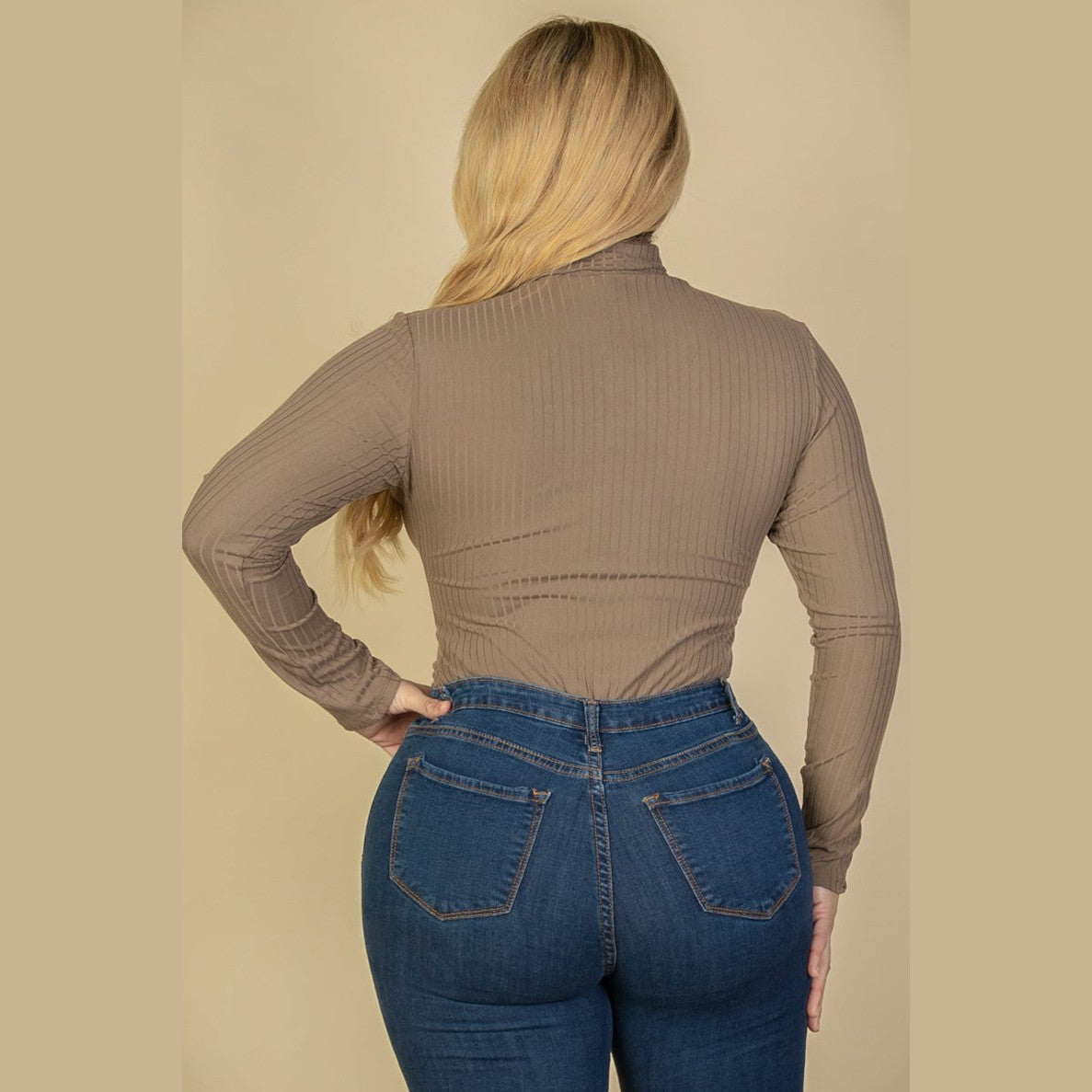 Plus Size Ribbed Turtleneck Long Sleeve Bodysuit