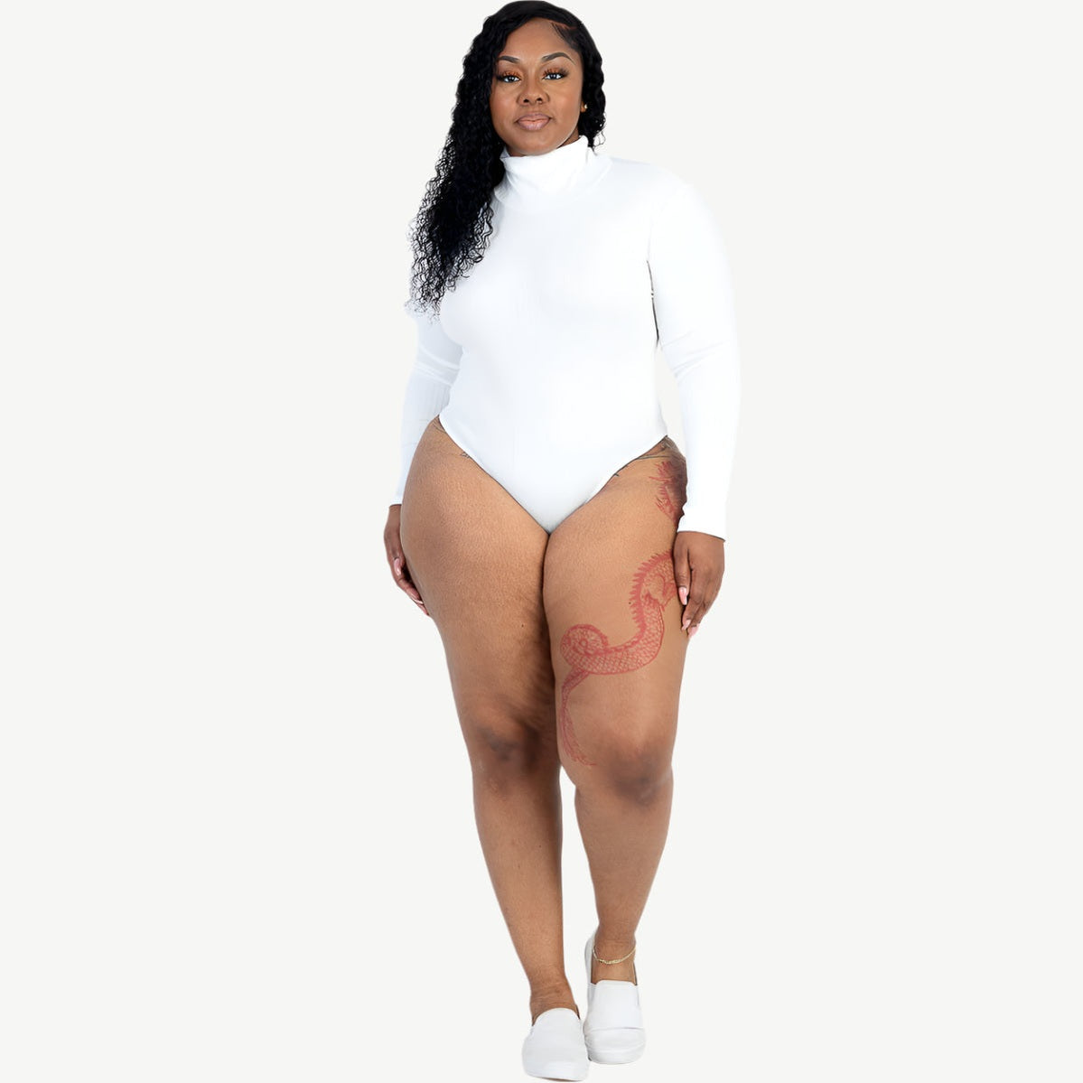 Plus Size Ribbed Turtleneck Long Sleeve Bodysuit