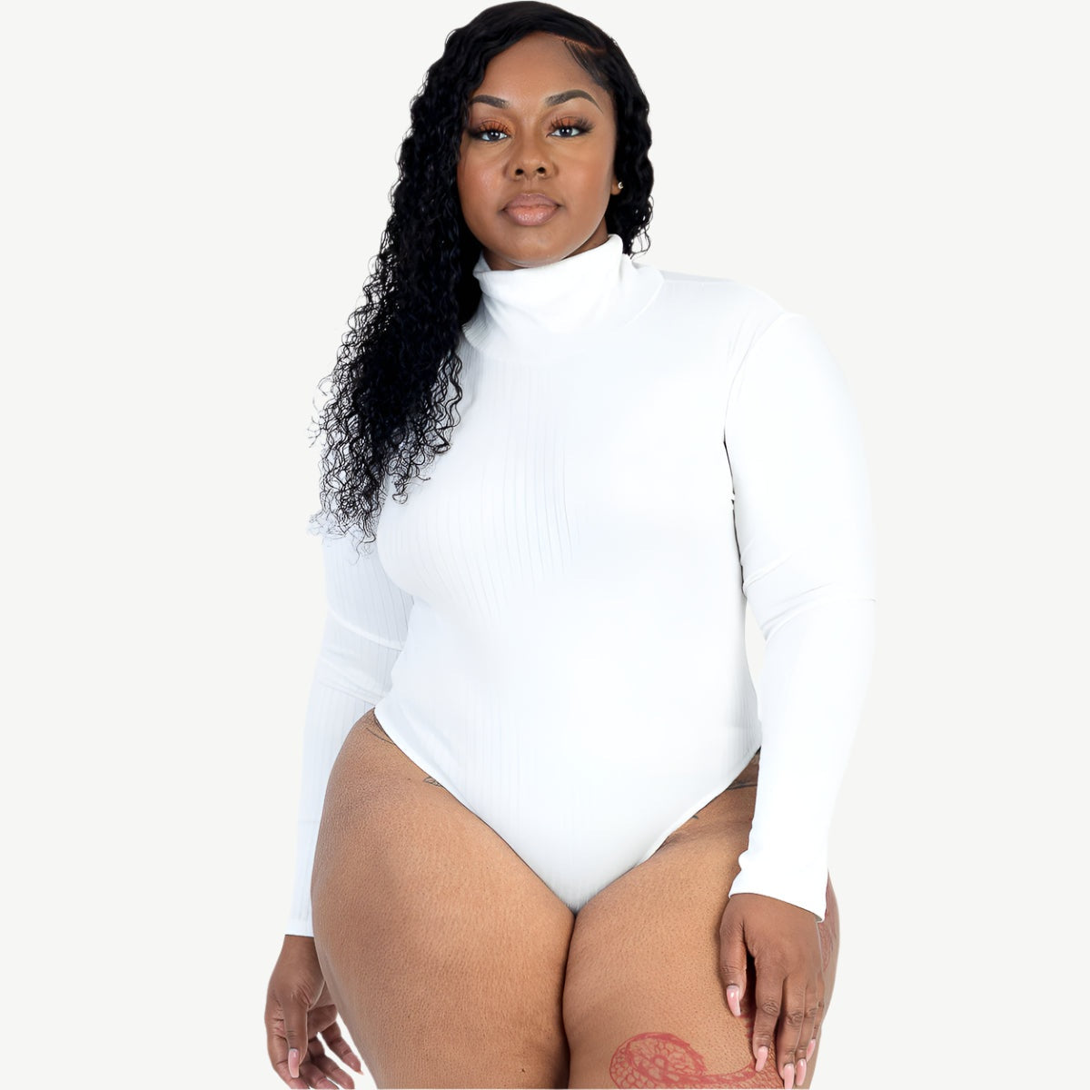 Plus Size Ribbed Turtleneck Long Sleeve Bodysuit