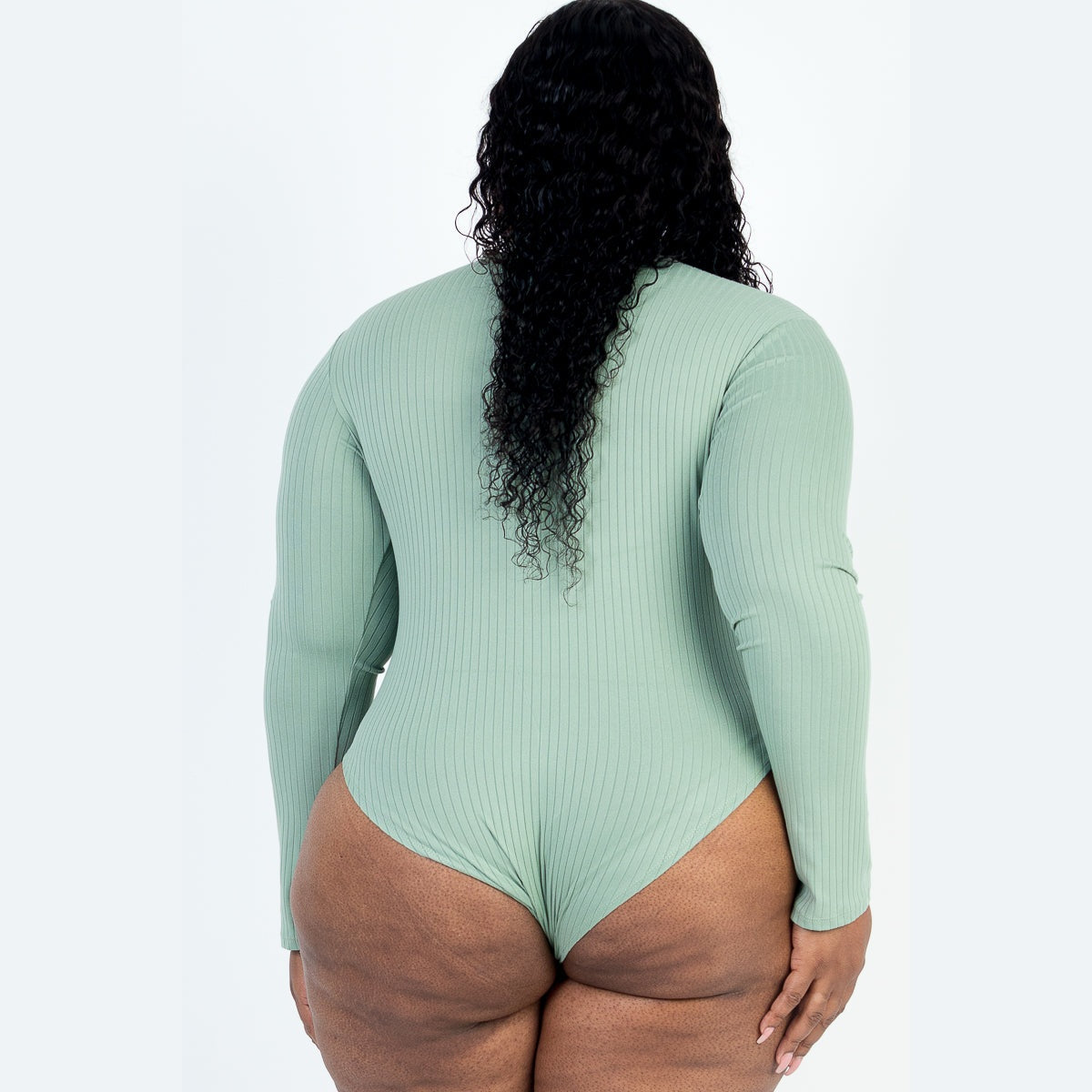 Plus Size Ribbed Turtleneck Long Sleeve Bodysuit