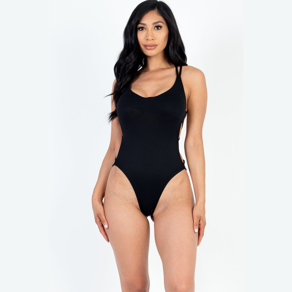 Sexy Solid Color Crisscross Back V-neck Bodysuit