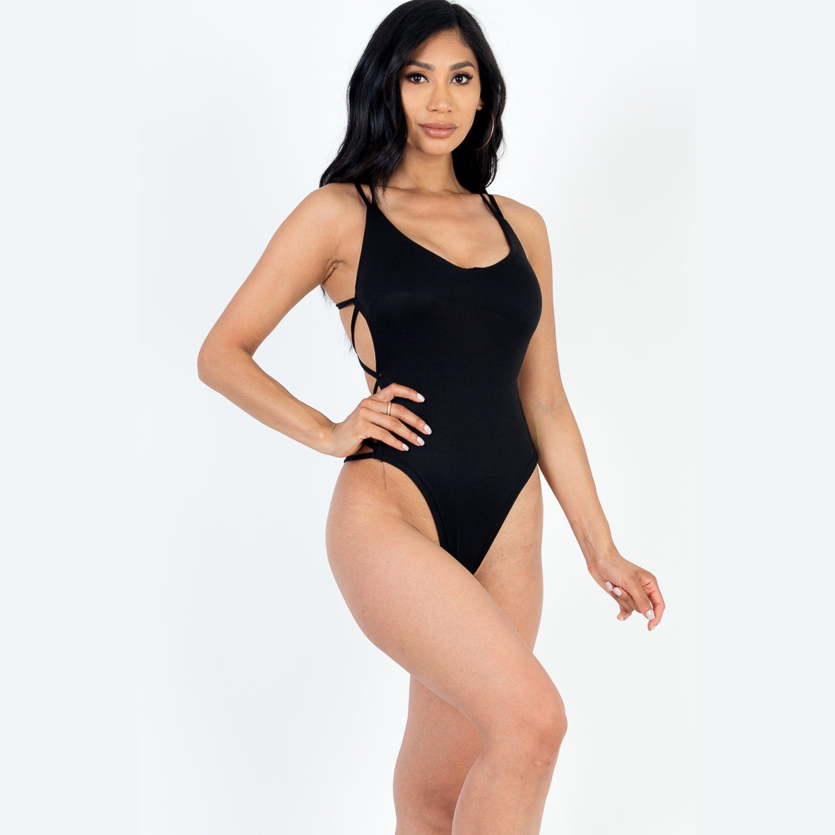Sexy Solid Color Crisscross Back V-neck Bodysuit