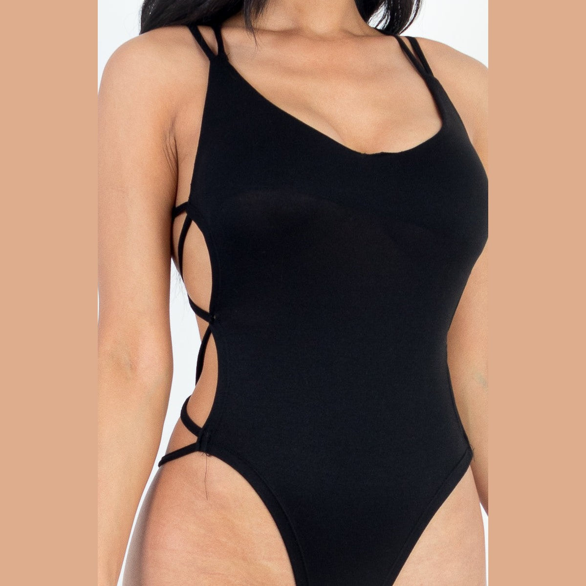 Sexy Solid Color Crisscross Back V-neck Bodysuit