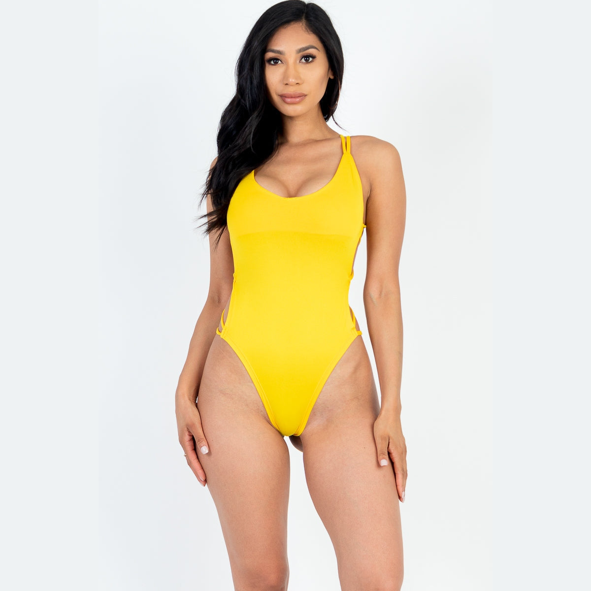 Sexy Solid Color Crisscross Back V-neck Bodysuit