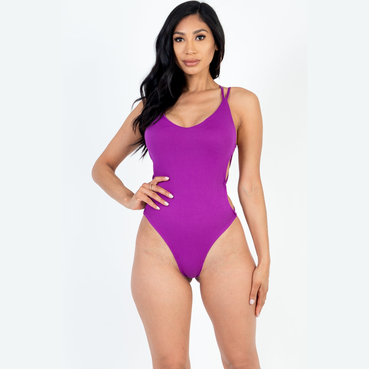 Sexy Solid Color Crisscross Back V-neck Bodysuit
