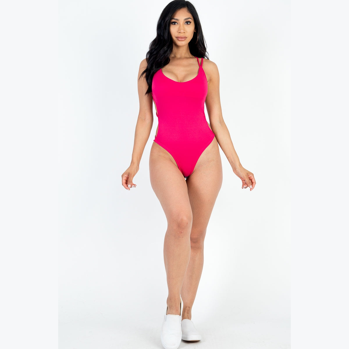 Sexy Solid Color Crisscross Back V-neck Bodysuit