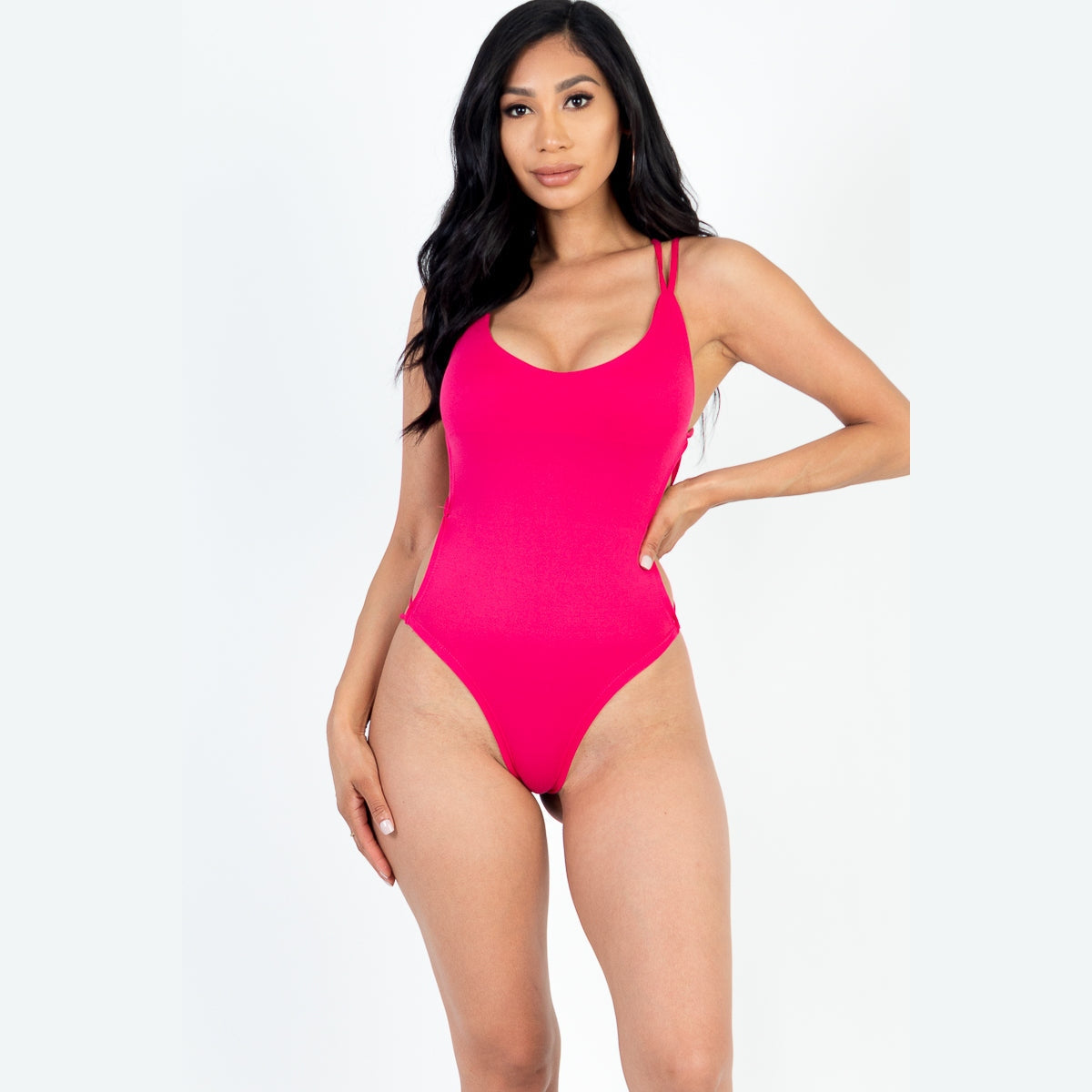 Sexy Solid Color Crisscross Back V-neck Bodysuit