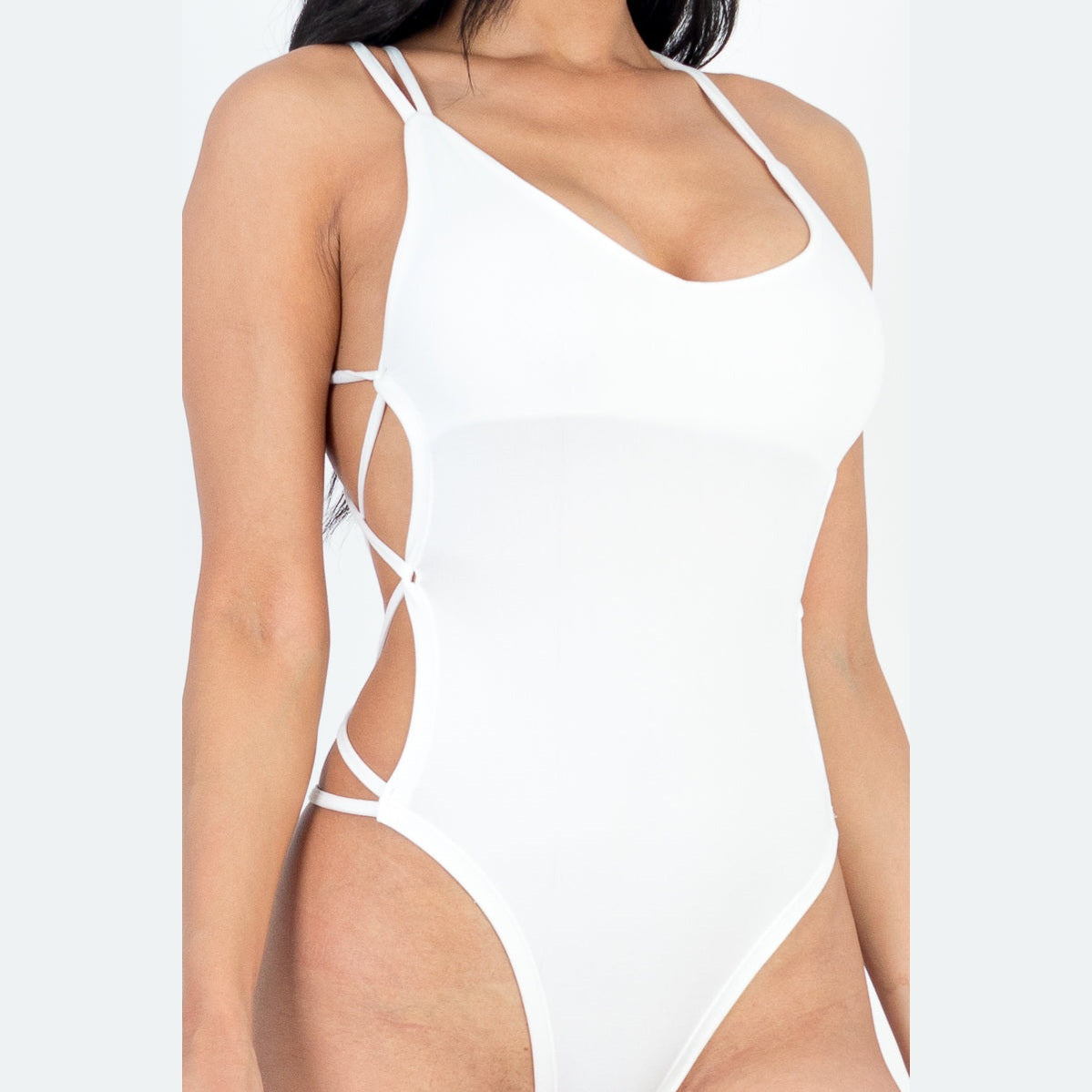 Sexy Solid Color Crisscross Back V-neck Bodysuit