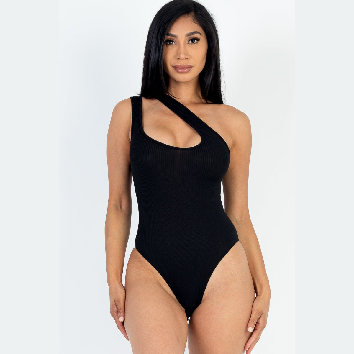 One Shoulder Cut Out Rib Knit Bodysuit