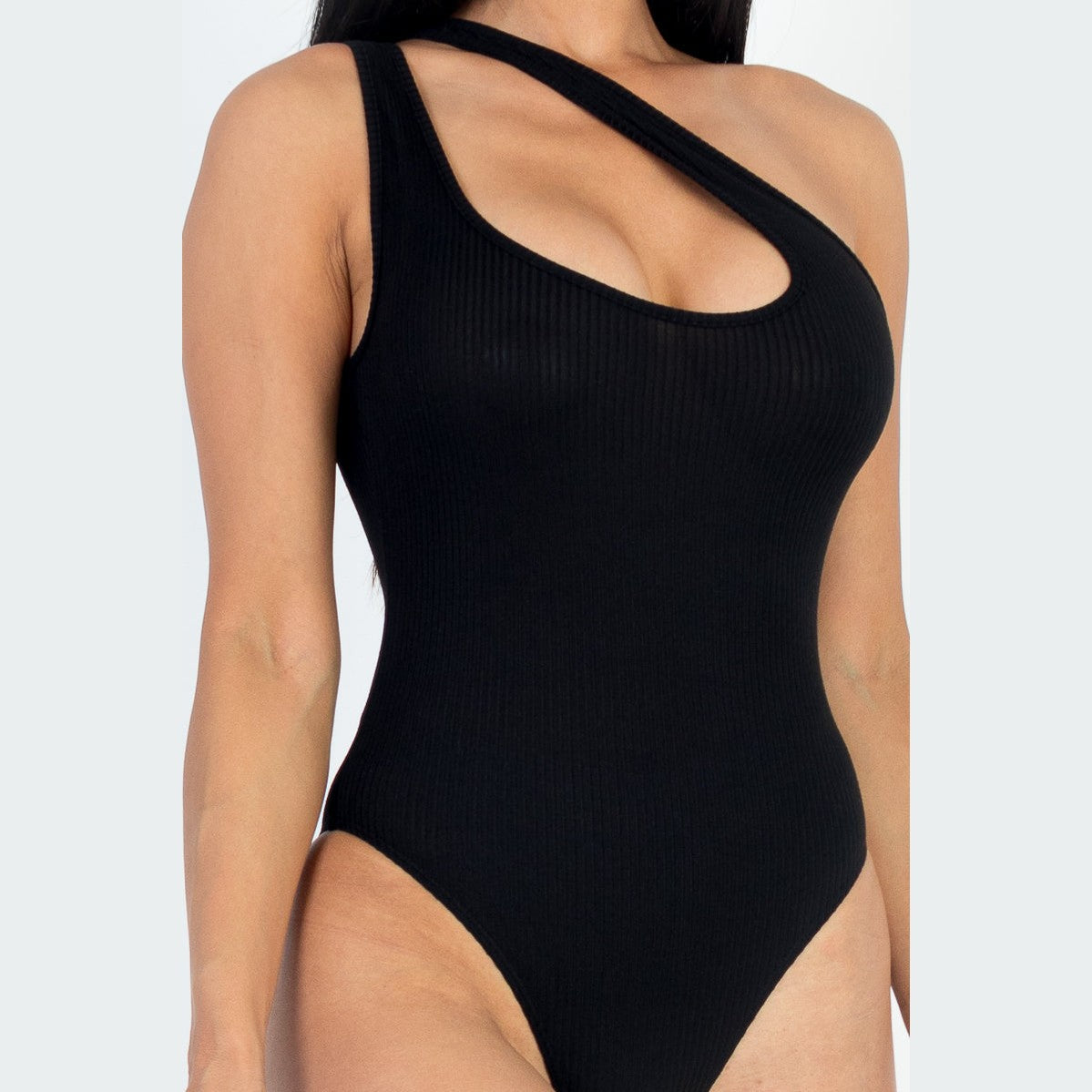 One Shoulder Cut Out Rib Knit Bodysuit