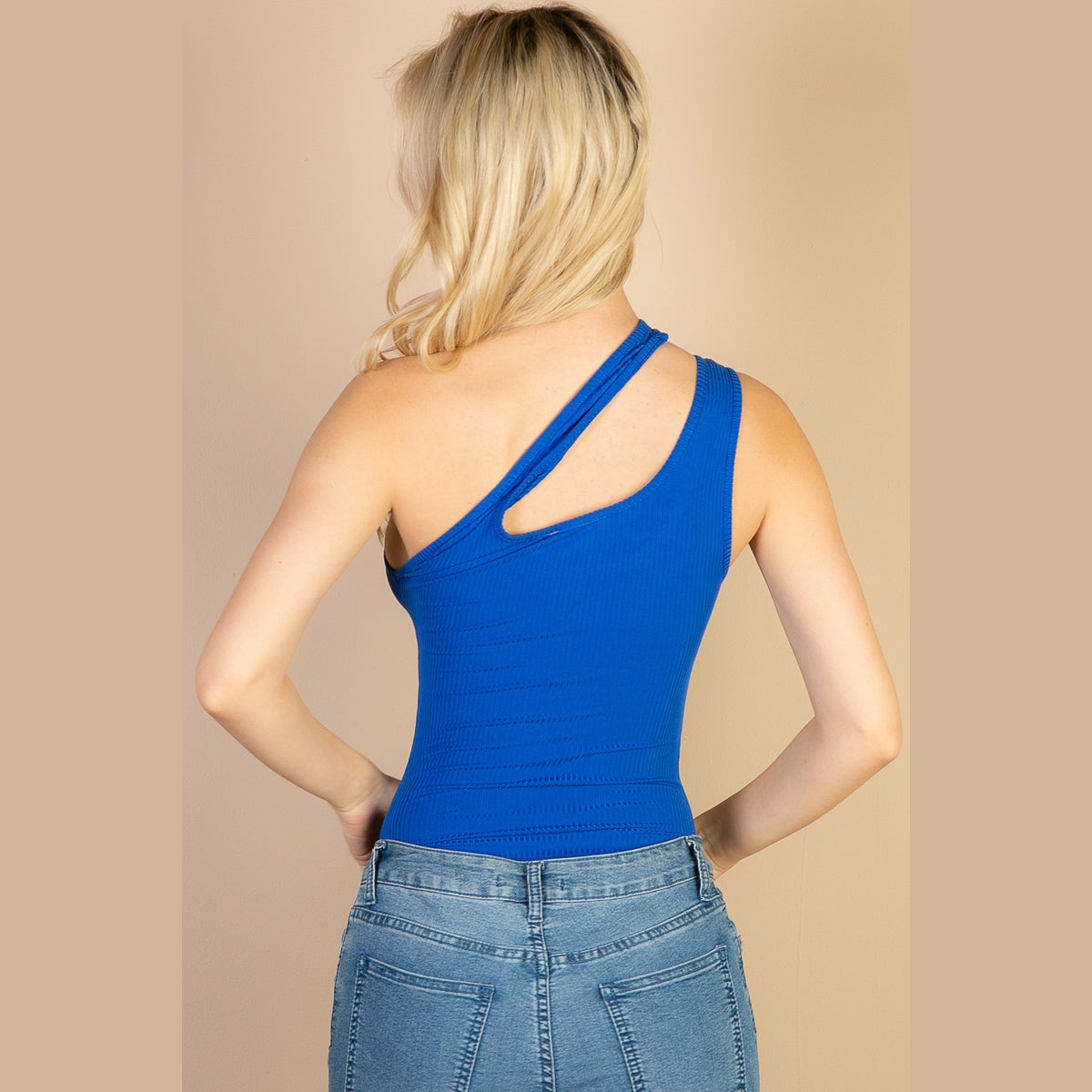 One Shoulder Cut Out Rib Knit Bodysuit