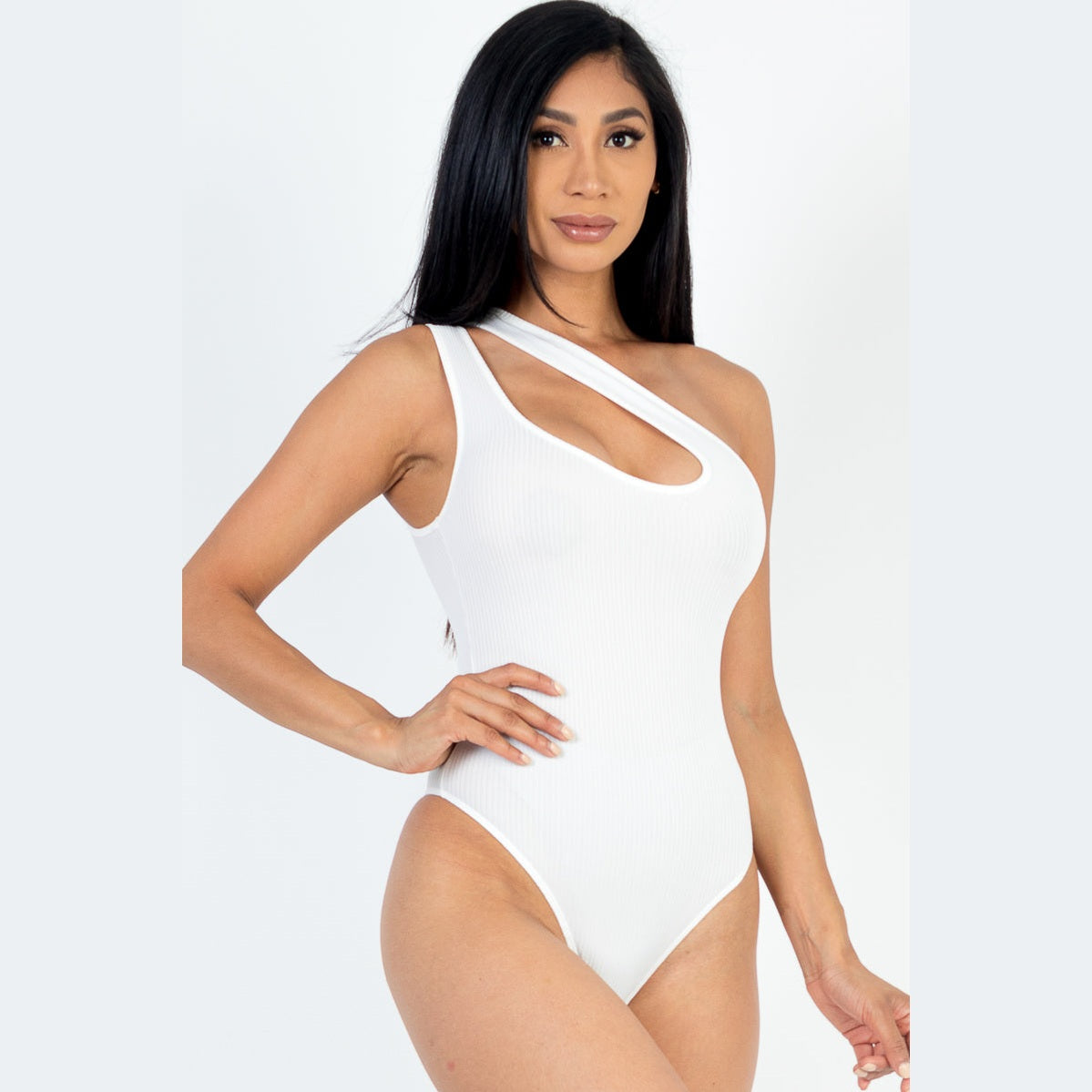 One Shoulder Cut Out Rib Knit Bodysuit