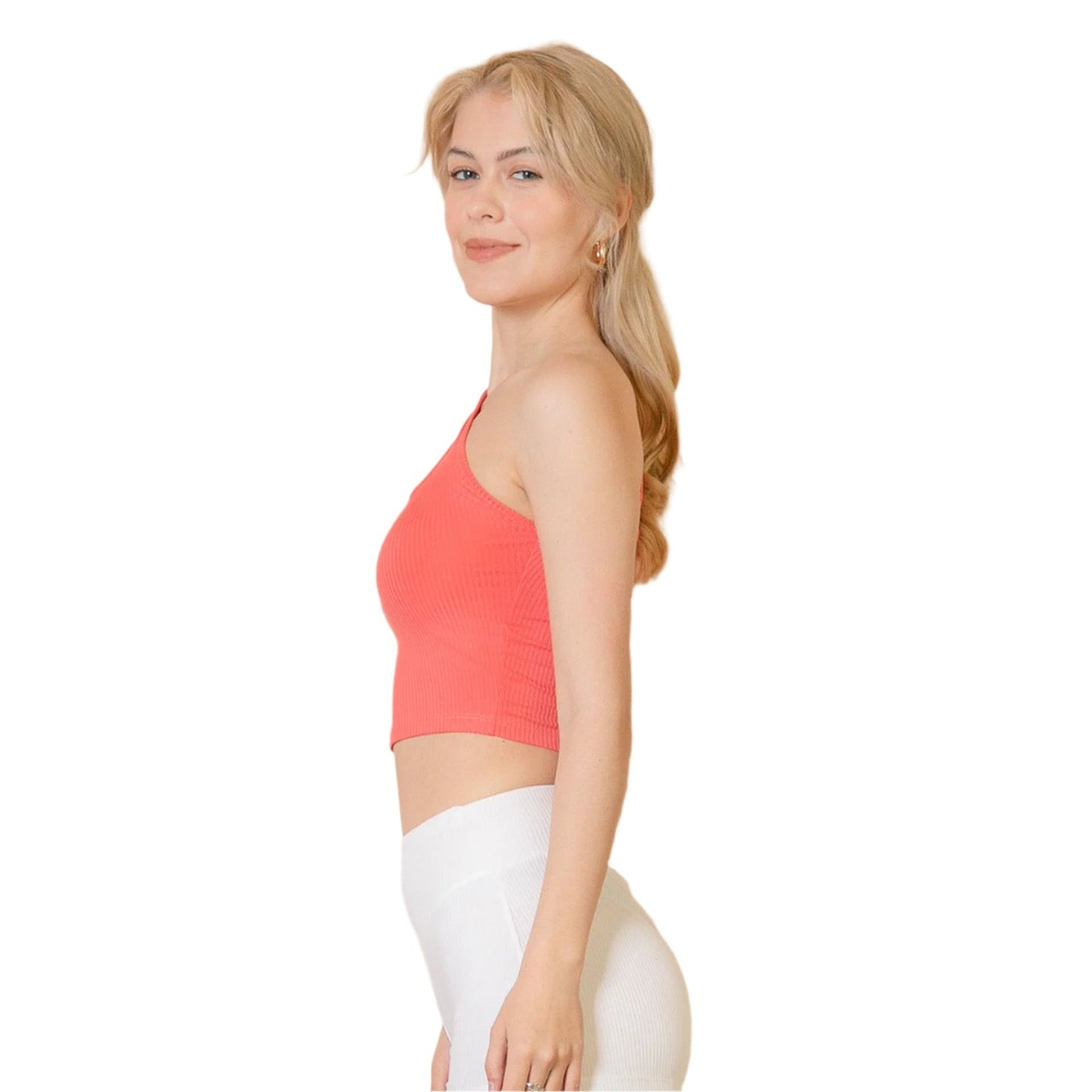 Ribbed One Shoulder Cross Strap Crop Top