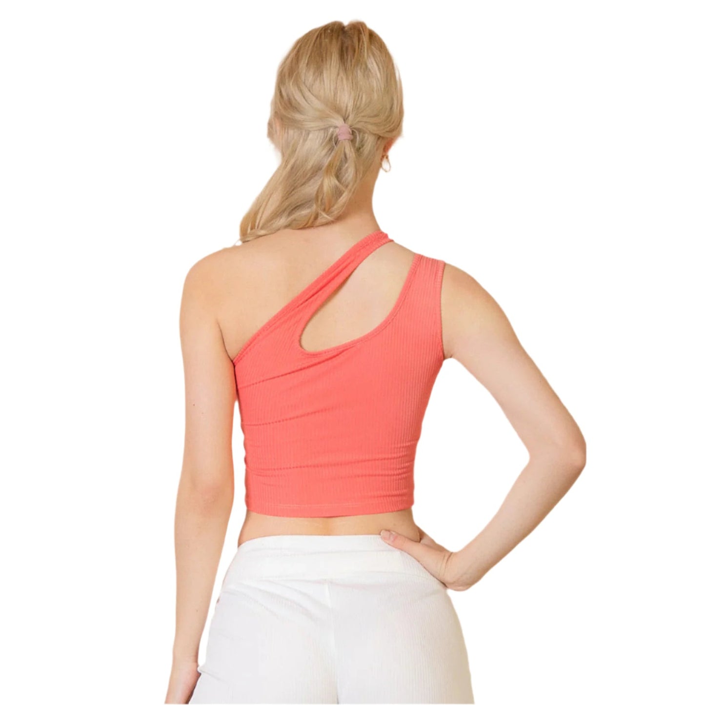 Ribbed One Shoulder Cross Strap Crop Top