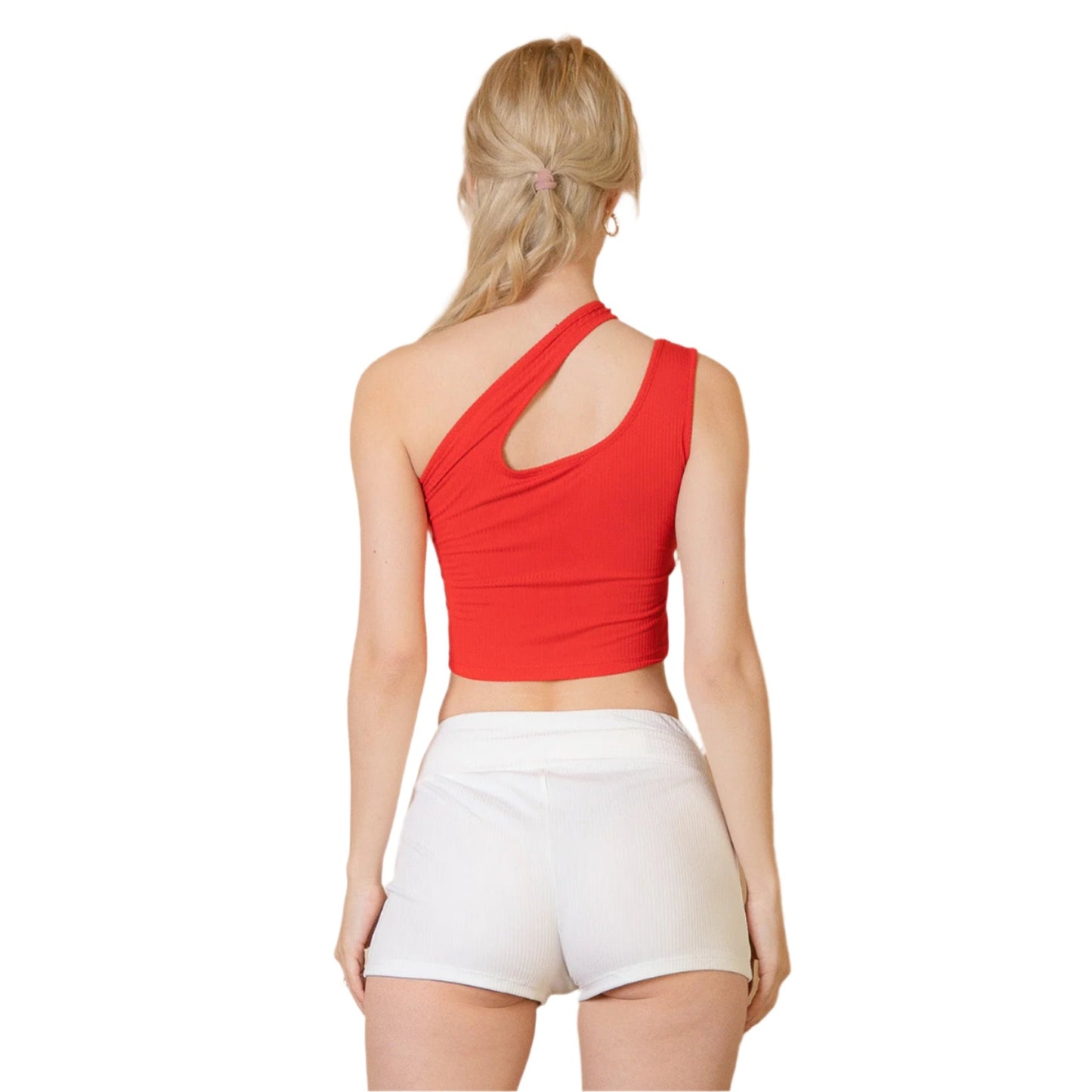 Ribbed One Shoulder Cross Strap Crop Top