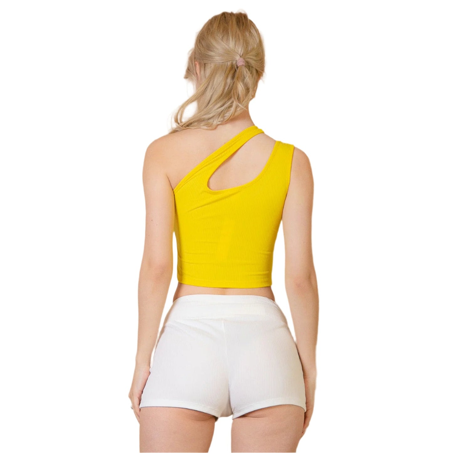 Ribbed One Shoulder Cross Strap Crop Top
