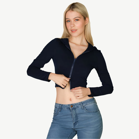 French Terry Crop Zip Up Hoodie