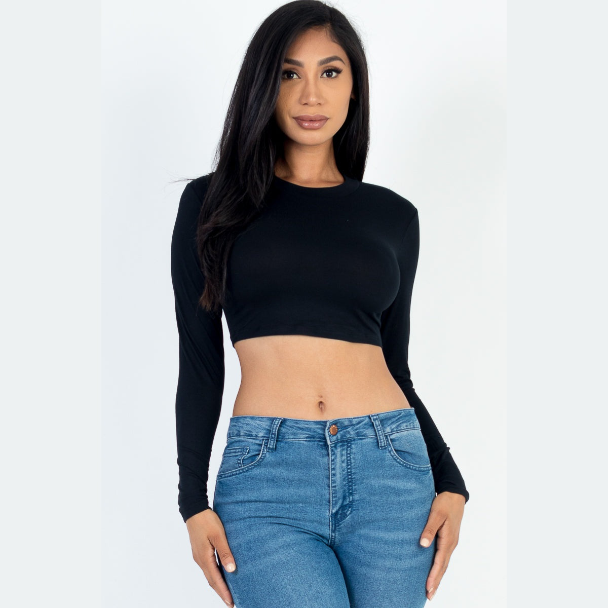 Crew Neck Long Sleeve Cropped Top