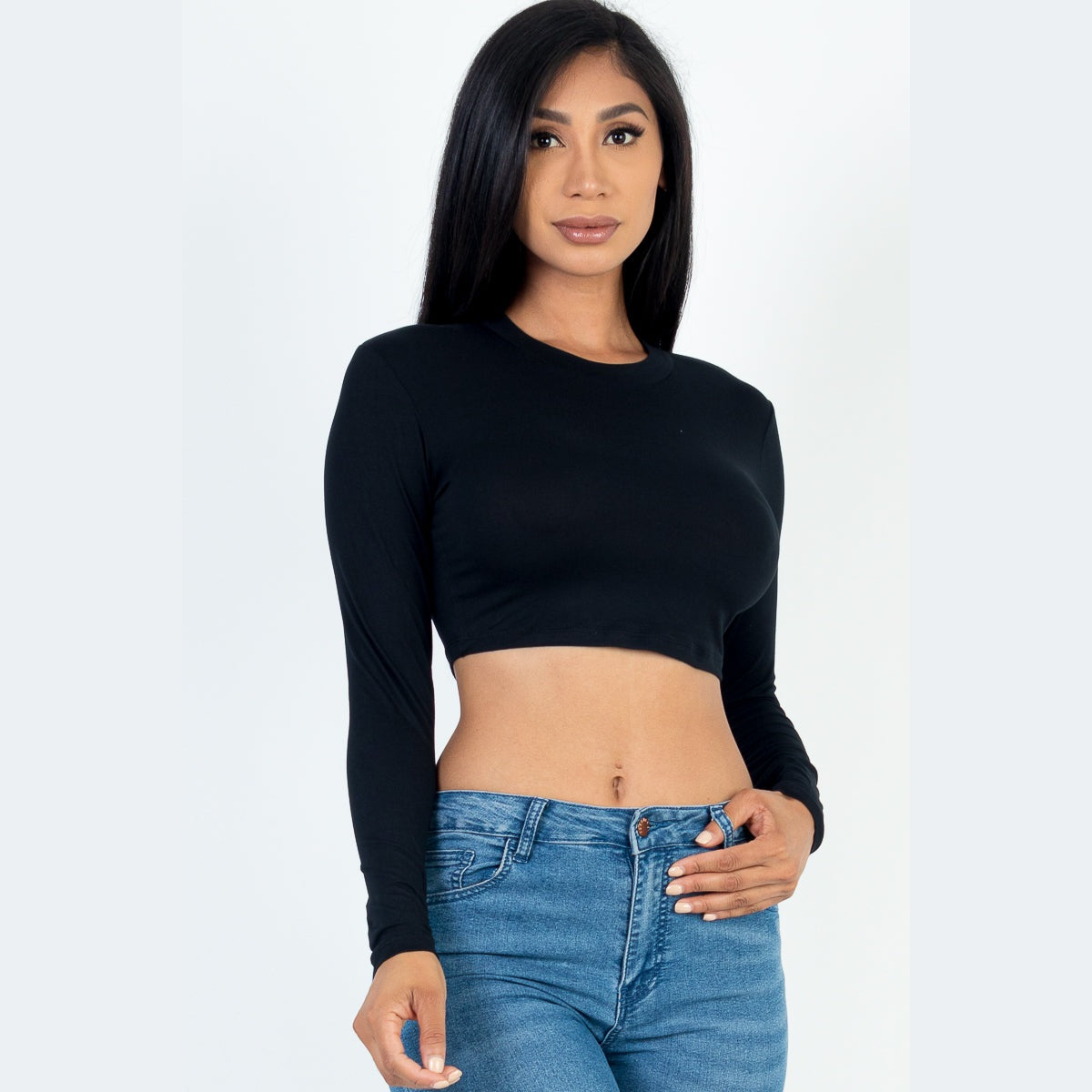 Crew Neck Long Sleeve Cropped Top