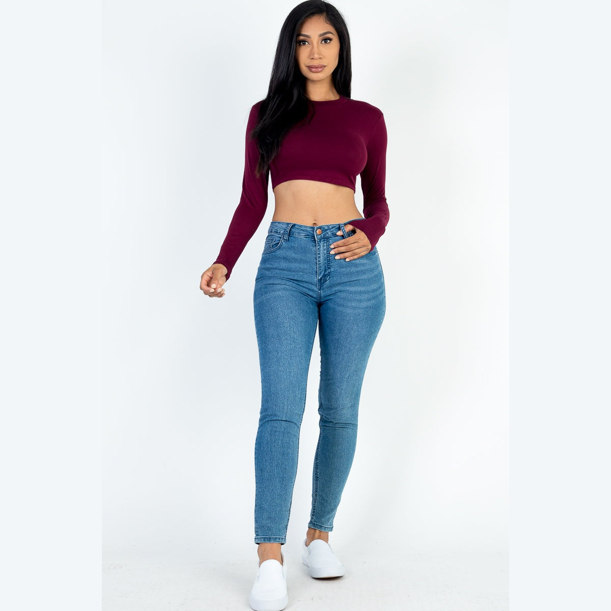 Crew Neck Long Sleeve Cropped Top