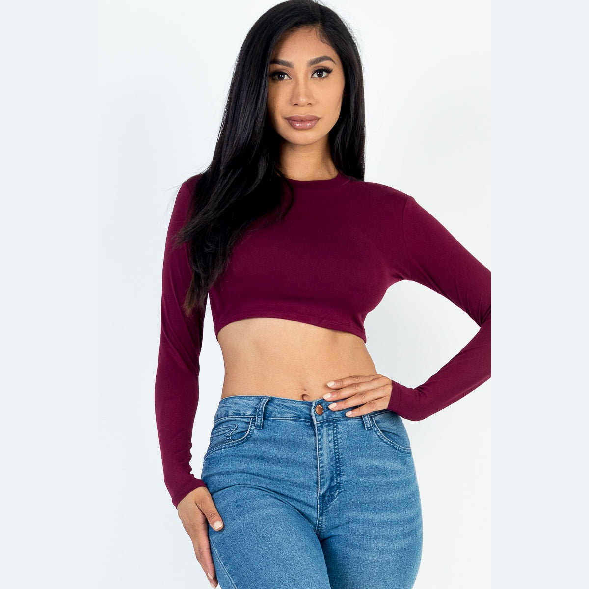 Crew Neck Long Sleeve Cropped Top