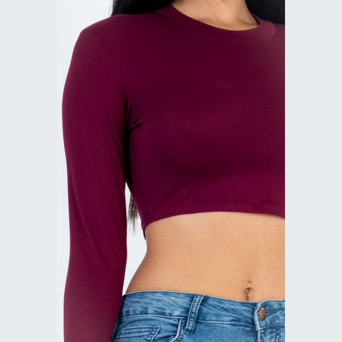 Crew Neck Long Sleeve Cropped Top
