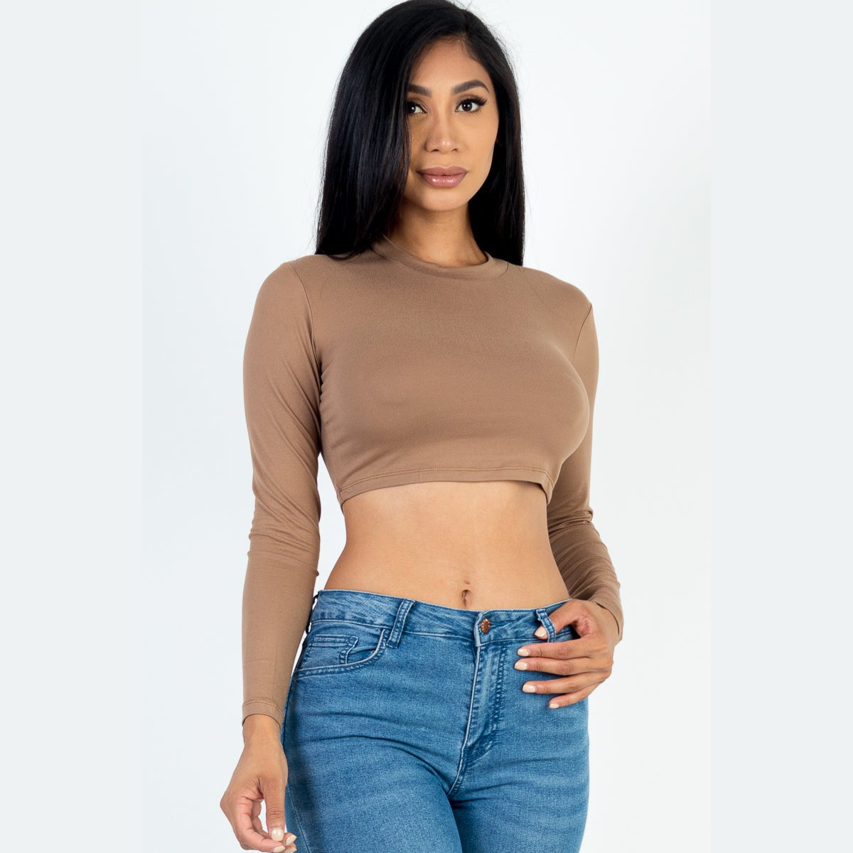 Crew Neck Long Sleeve Cropped Top