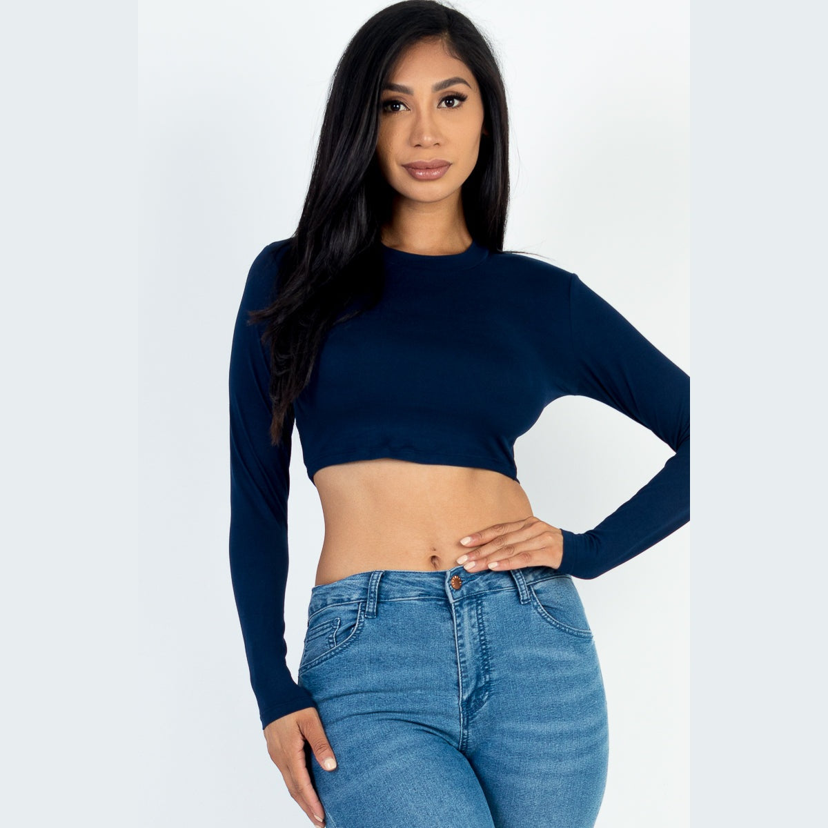 Crew Neck Long Sleeve Cropped Top