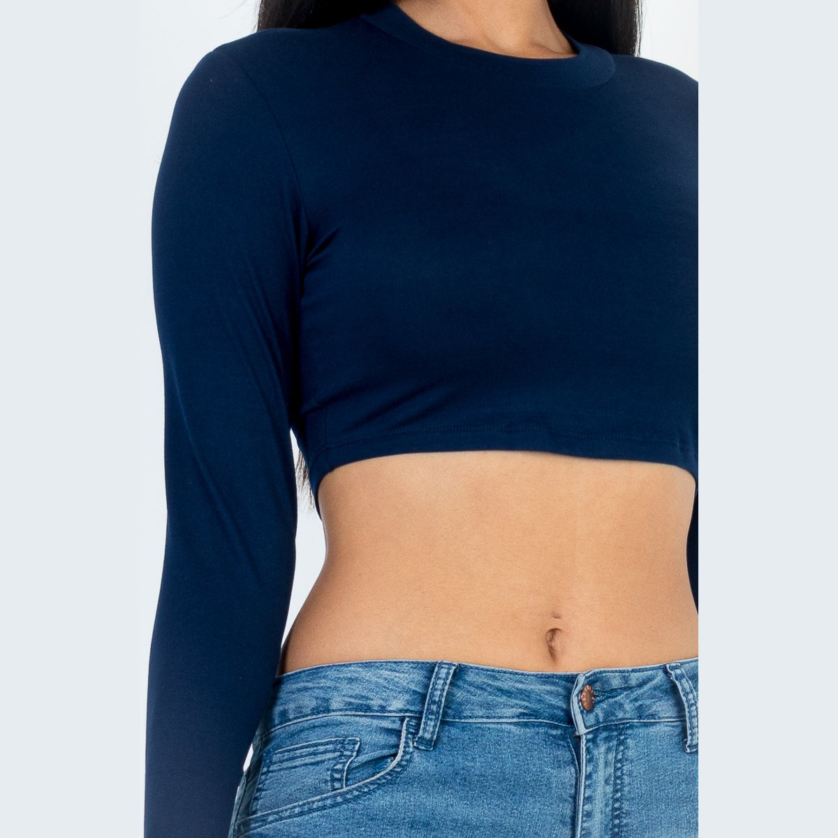 Crew Neck Long Sleeve Cropped Top