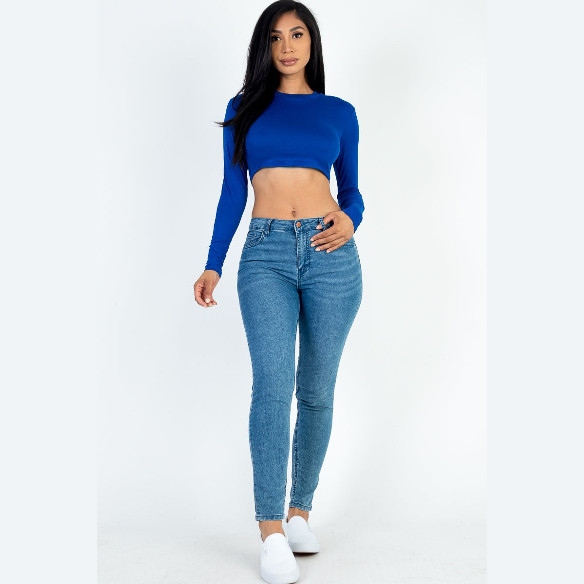 Crew Neck Long Sleeve Cropped Top