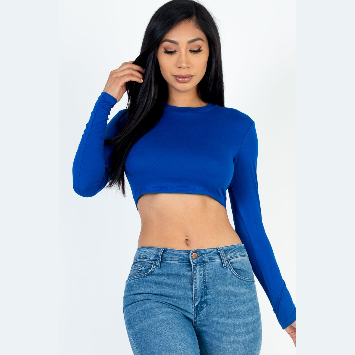 Crew Neck Long Sleeve Cropped Top