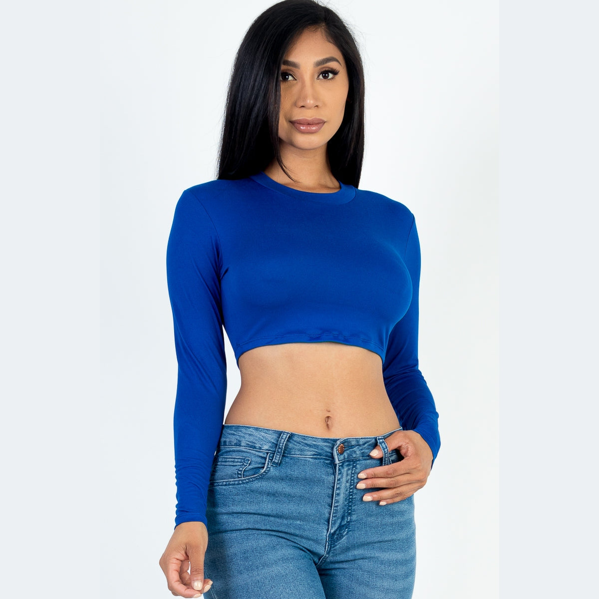 Crew Neck Long Sleeve Cropped Top