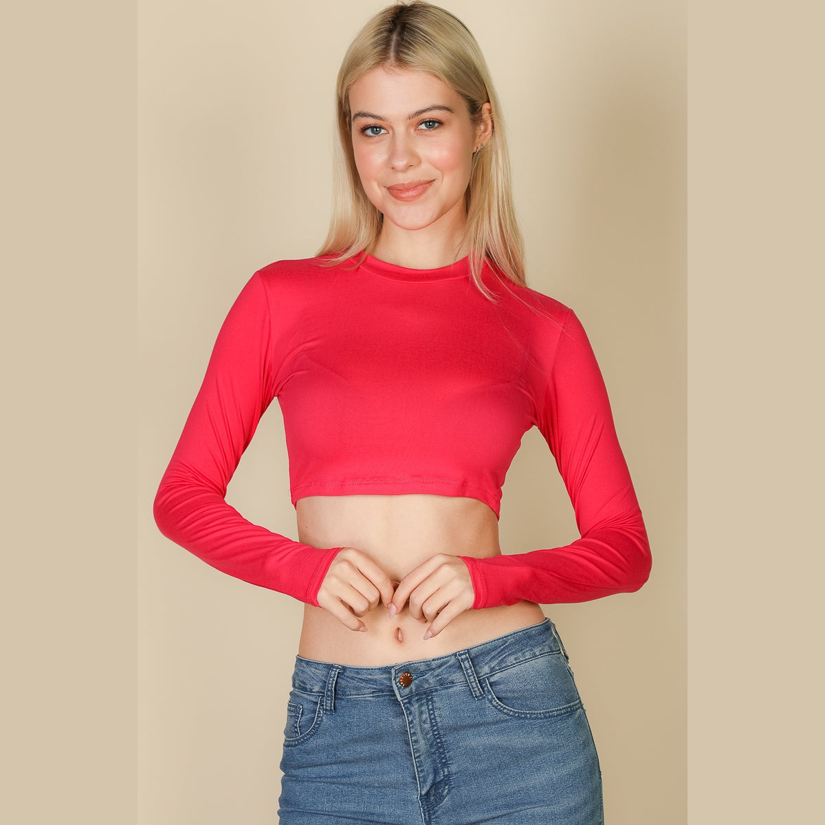 Crew Neck Long Sleeve Cropped Top