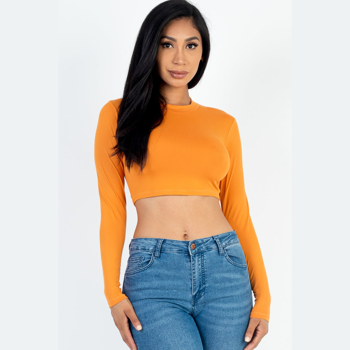 Crew Neck Long Sleeve Cropped Top