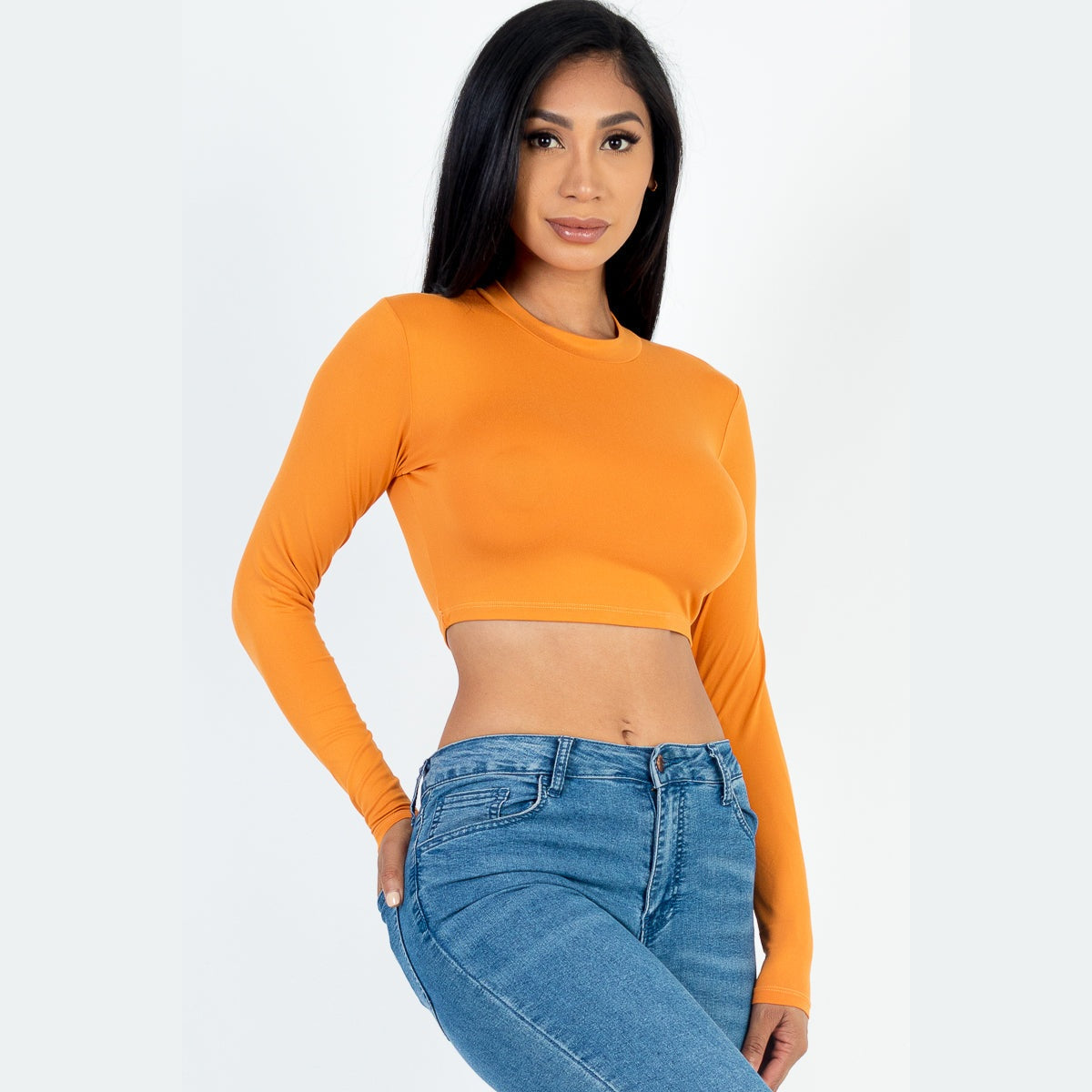 Crew Neck Long Sleeve Cropped Top