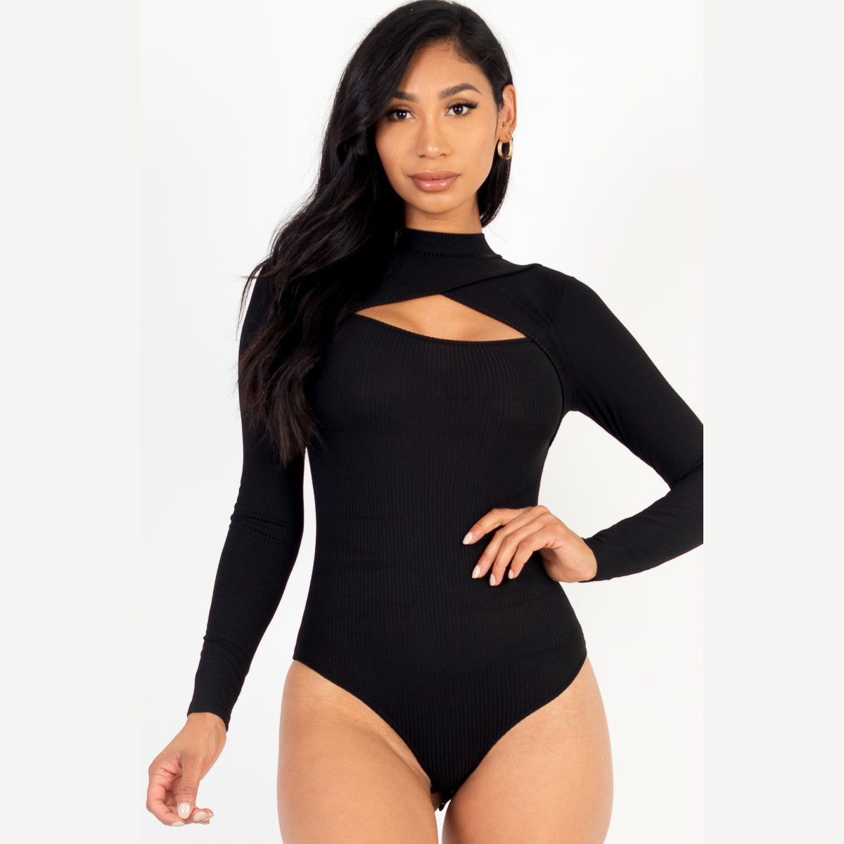 Front Cutout Long Sleeve Bodysuit