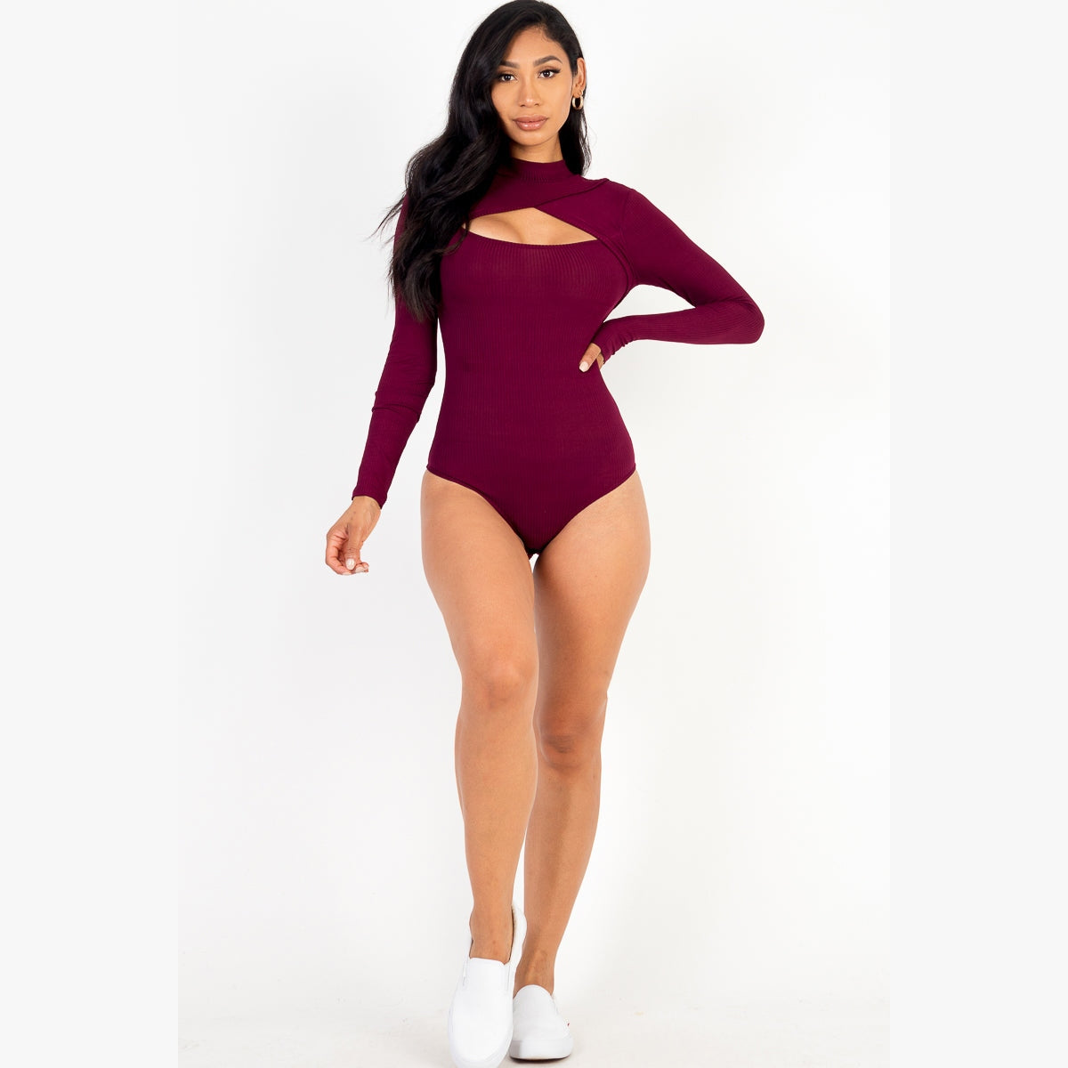 Front Cutout Long Sleeve Bodysuit