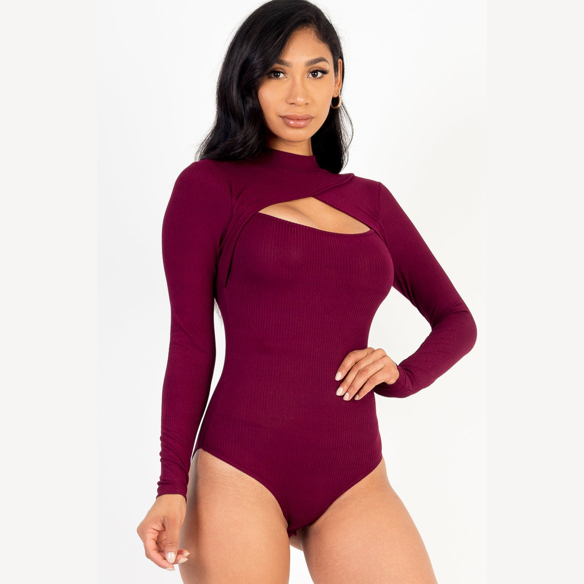 Front Cutout Long Sleeve Bodysuit