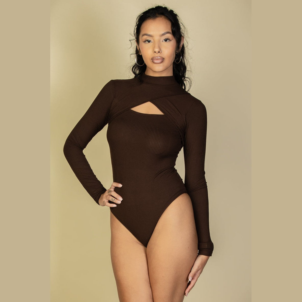 Front Cutout Long Sleeve Bodysuit