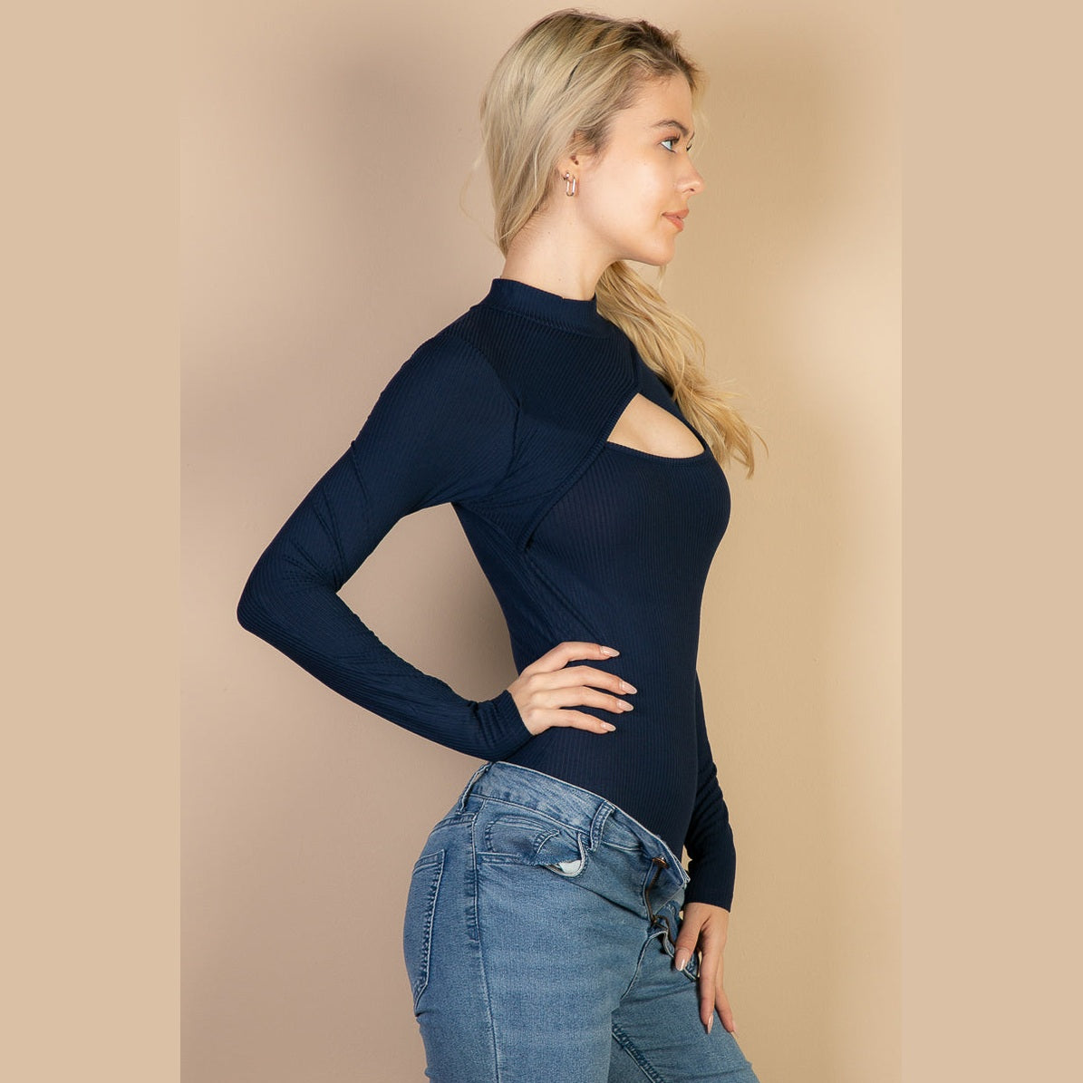 Front Cutout Long Sleeve Bodysuit
