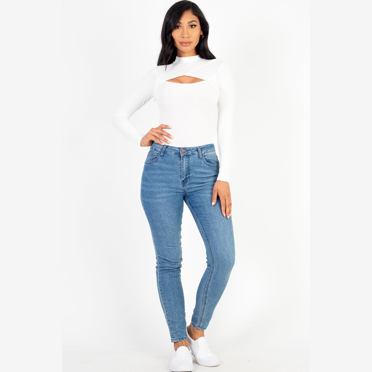 Front Cutout Long Sleeve Bodysuit
