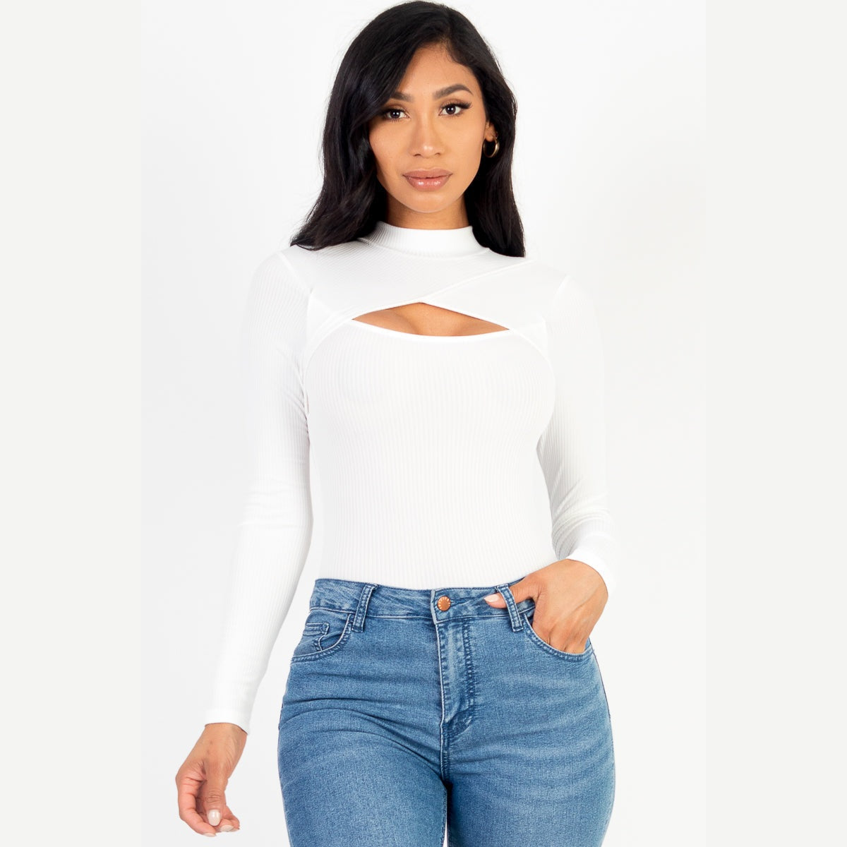 Front Cutout Long Sleeve Bodysuit