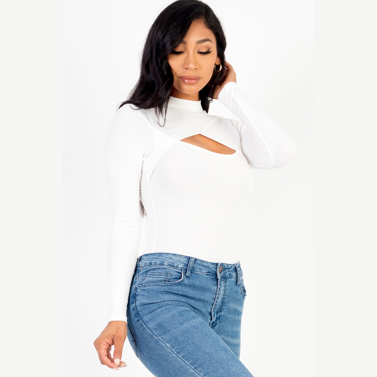 Front Cutout Long Sleeve Bodysuit
