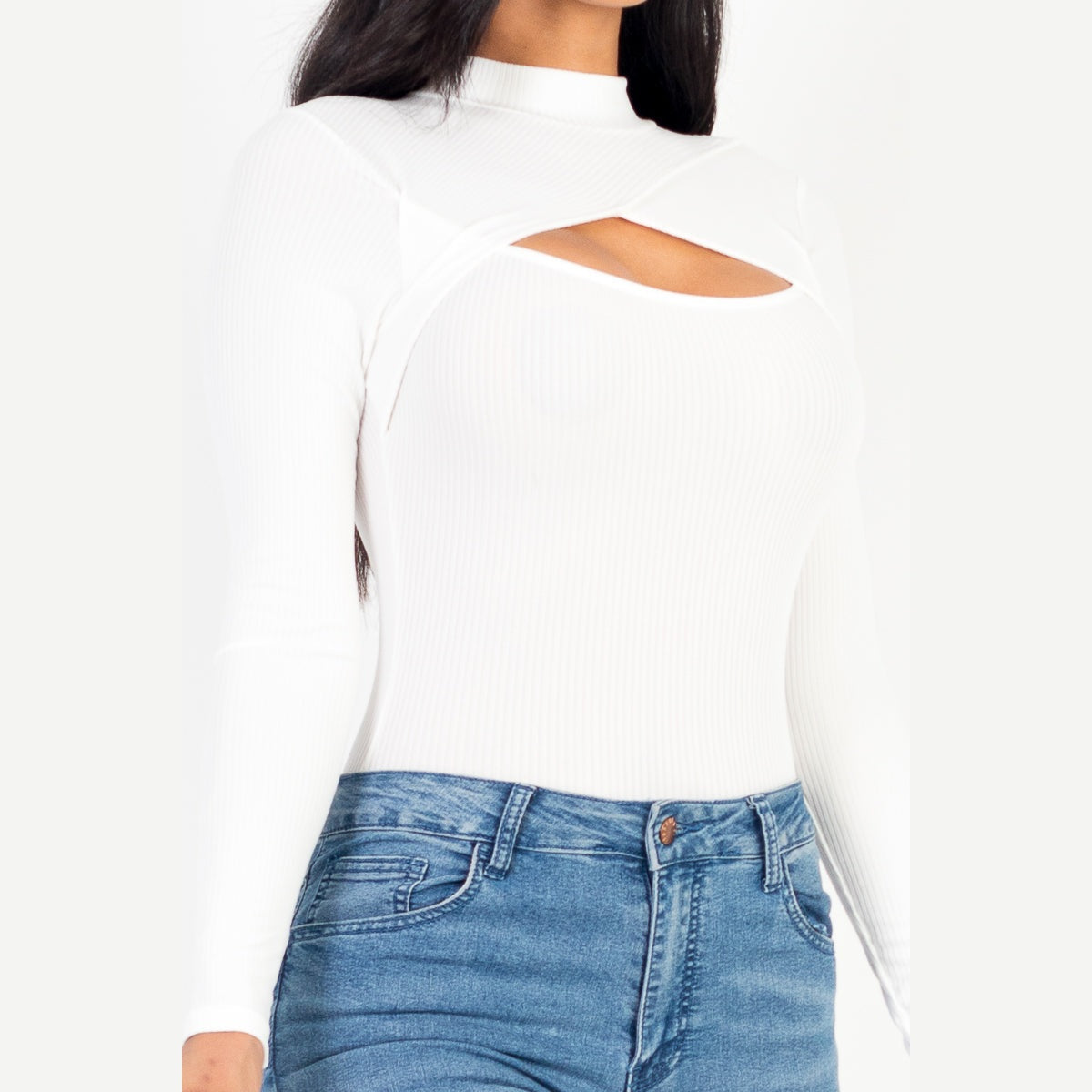 Front Cutout Long Sleeve Bodysuit