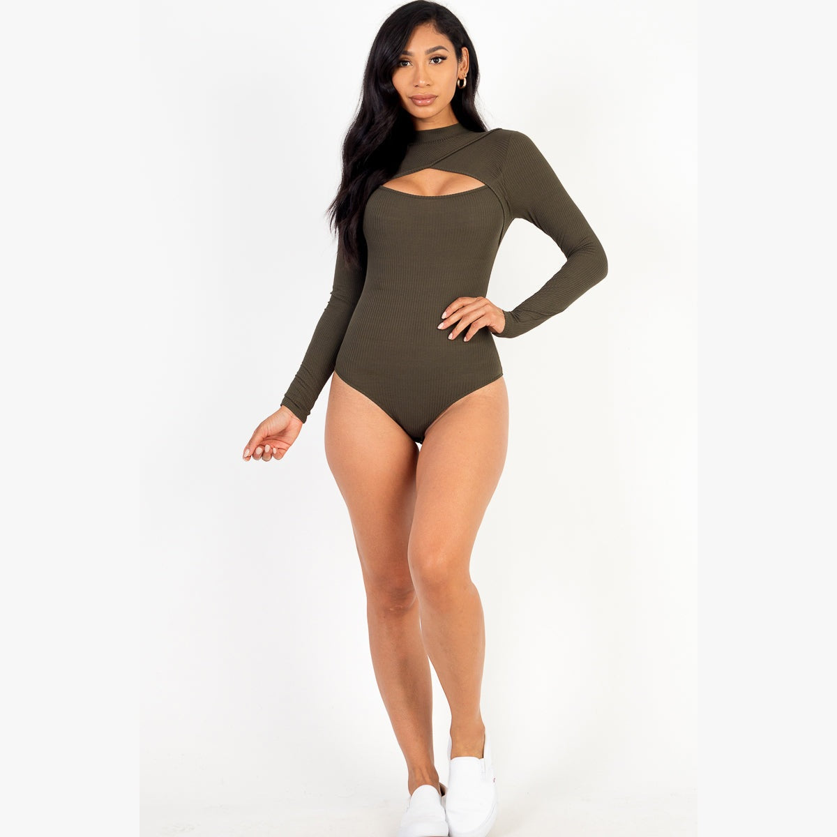 Front Cutout Long Sleeve Bodysuit