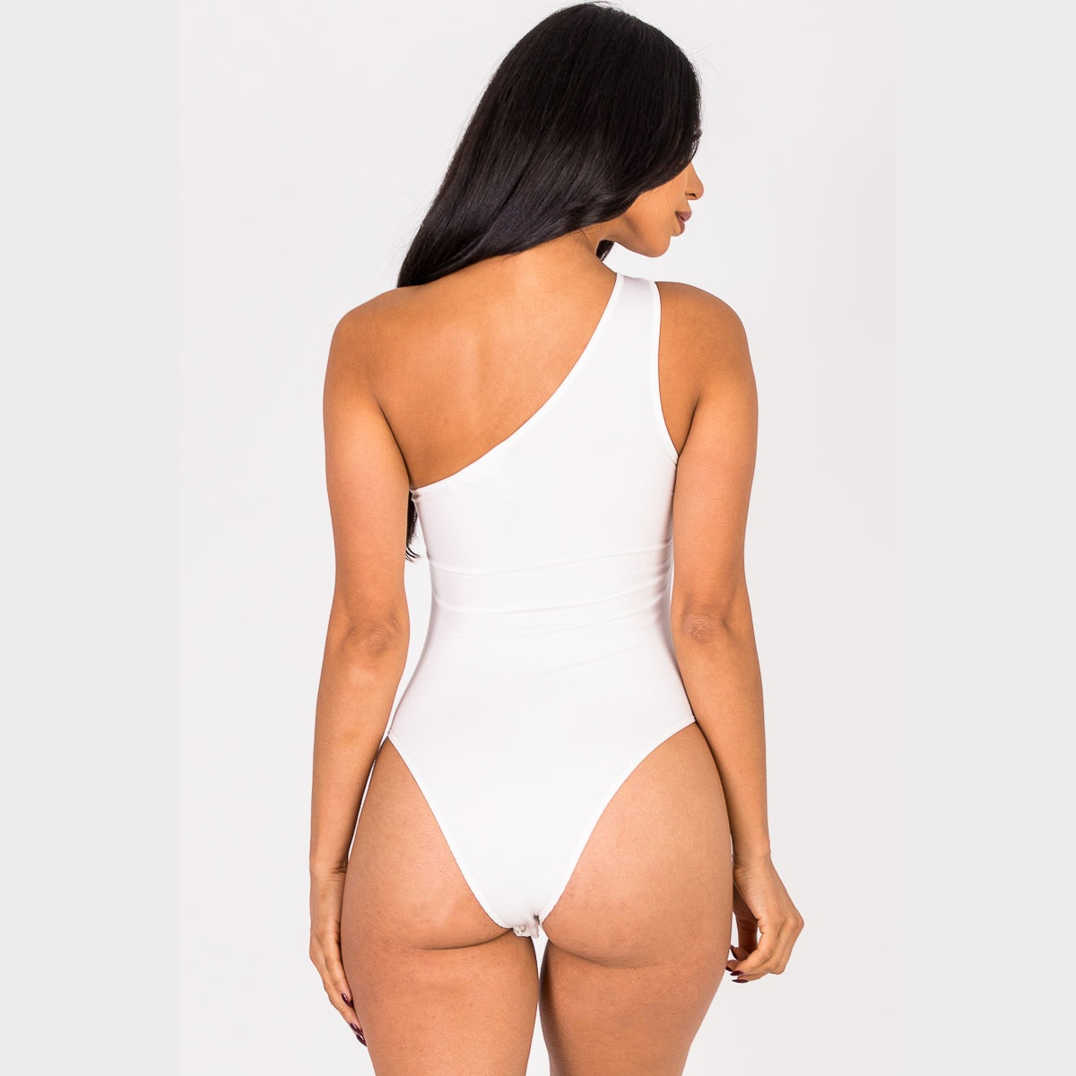 Ribbed Knit Cut Out One Shoulder Bodysuit