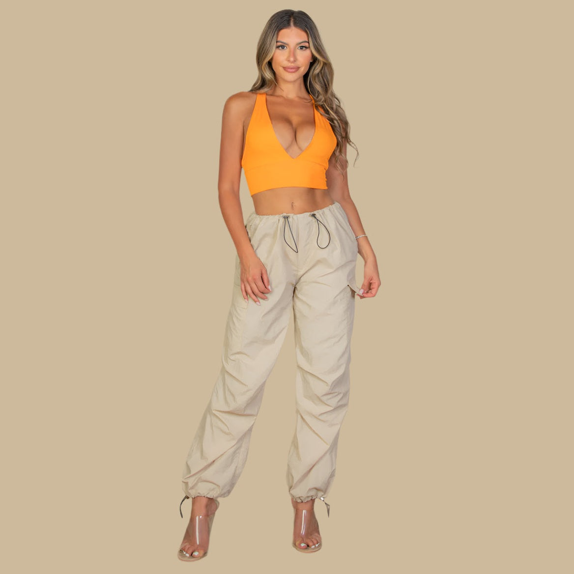 Ribbed Knit Plunge Neck Crop Top
