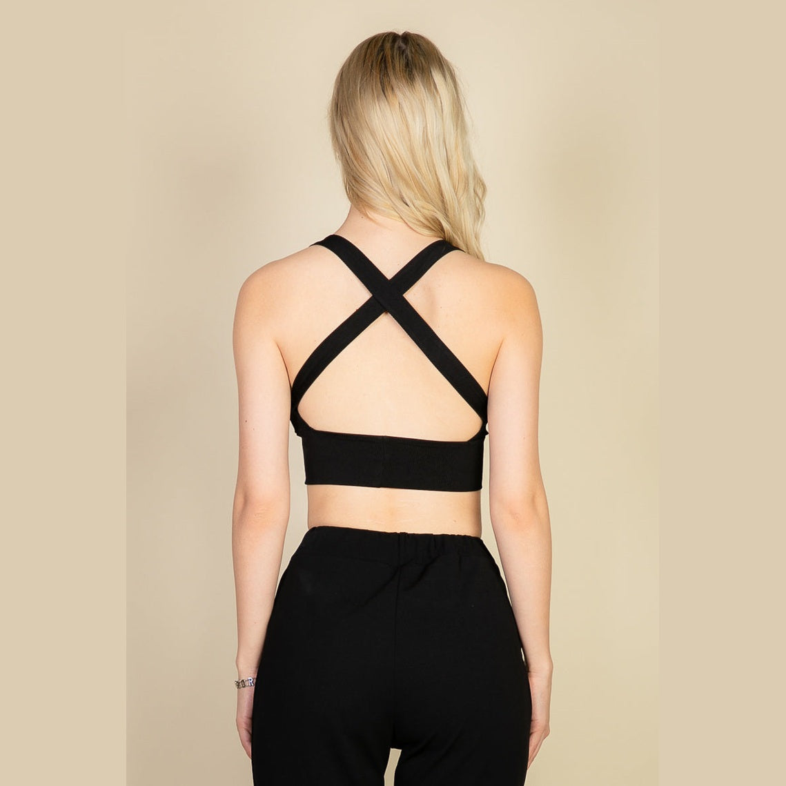 Ribbed Knit Plunge Neck Crop Top