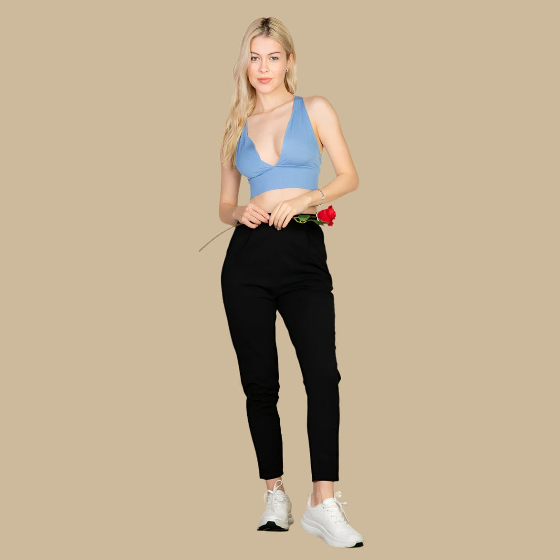 Ribbed Knit Plunge Neck Crop Top