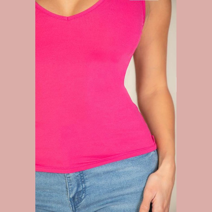 Ribbed V-Neck Sleeveless Top